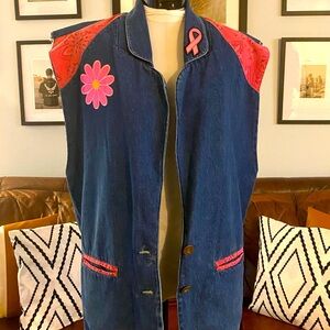 Breast Cancer Awarenesss Dark Wash Denim Vest Patches NWT Pink Blue 1X